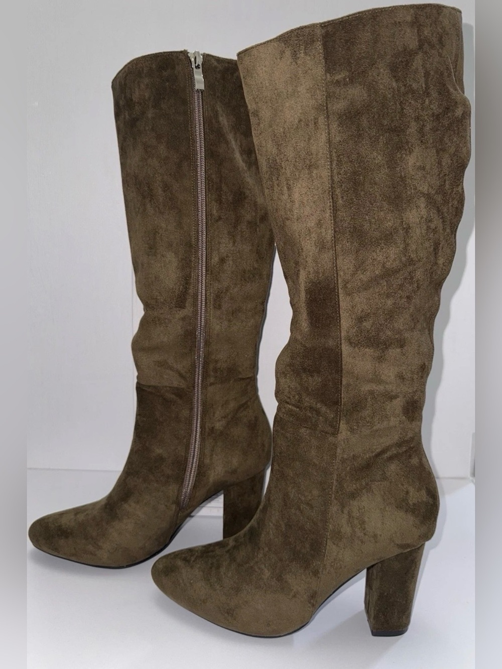 Women's Pointed Toe Knee High Boots High Heel Side Zipper, Dark Brown Size 7